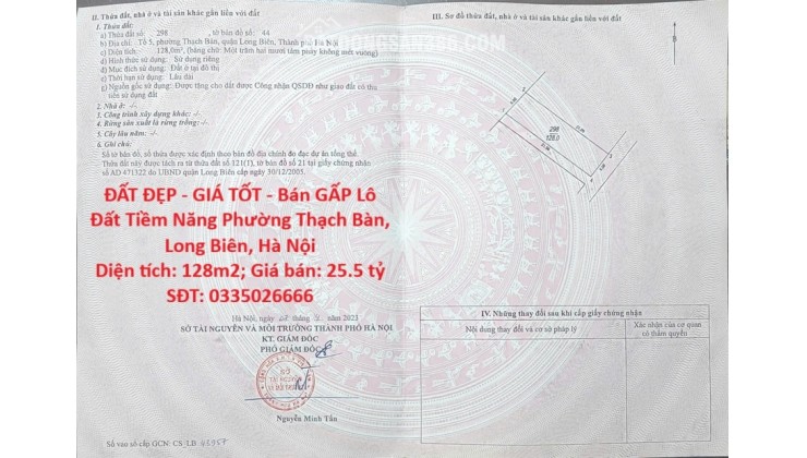 ĐẤT ĐẸP - GIÁ TỐT - Bán GẤP Lô Đất Tiềm Năng Phường Thạch Bàn, Long Biên, Hà Nội