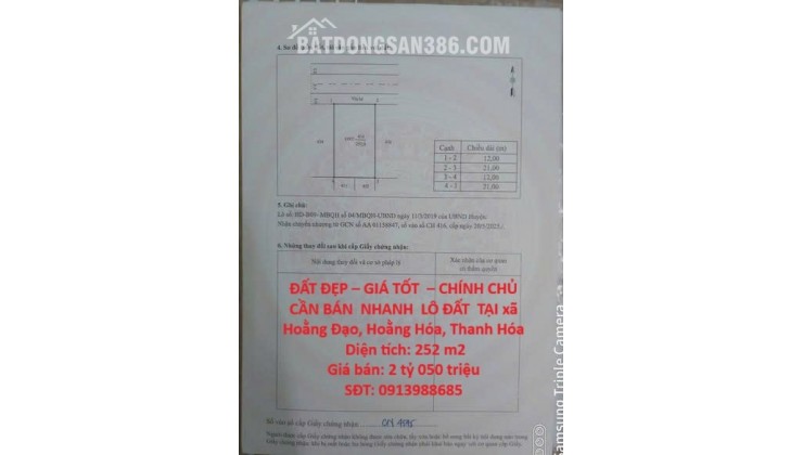 ĐẤT ĐẸP – GIÁ TỐT  – CHÍNH CHỦ  CẦN BÁN  NHANH  LÔ ĐẤT  TẠI xã Hoằng Đạo, Hoằng Hóa, Thanh Hóa