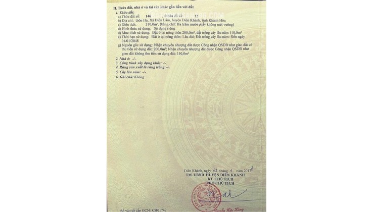 VỊ TRÍ ĐẸP - Chính Chủ Bán Gấp Nhà Vườn Tại Diên Lâm, Diên Khánh, Khánh Hòa