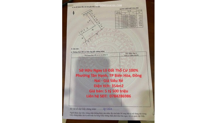 Sở Hữu Ngay Lô Đất Thổ Cư 100% Phường Tân Hạnh, TP Biên Hòa, Đồng Nai - Giá Siêu Rẻ