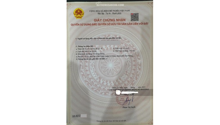 Đất mặt đường Trực Cát - Vĩnh Niệm, 112m, mặt tiền 5m, vị trí siêu đẹp, giá 10 tỉ