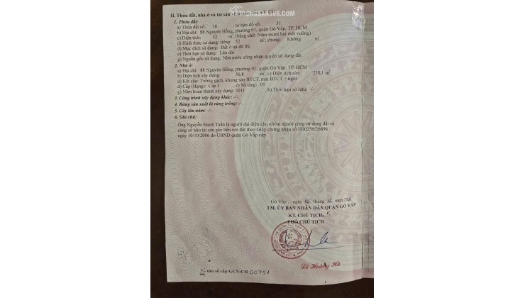 Bán mặt tiền kinh doanh 88 nguyên hồng p1 gò vấp