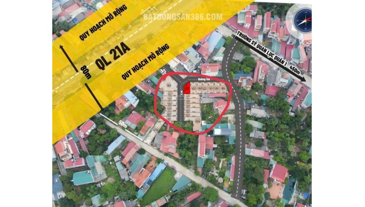 Bán 65.5m2 đất QL21 ngã tư trường Lục Quân, đối diện cổng chợ Huyện