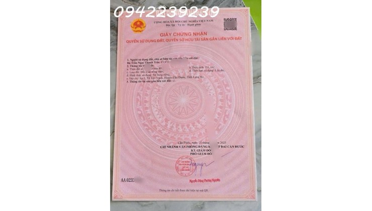 Bán đất 110m2 thổ cư, giá 900tr, đường oto vào tới đất, Tây Ninh ( xã Tân Trach, huyện Cần Đước, Long An cũ)