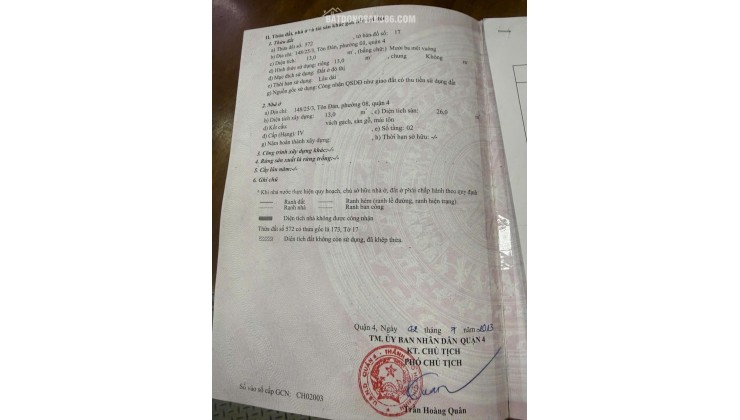 Nhà Quận 4 DTSD40m2 giá 1,590 tỷ Sổ Hồng