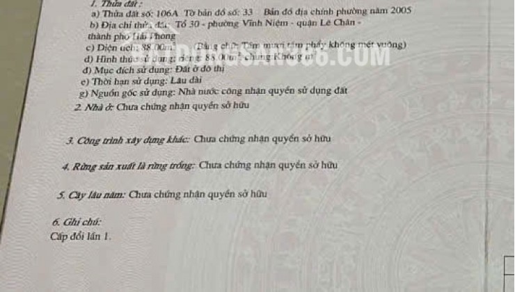 Bán đất mặt đường 633 Thiên Lôi - 88m, ngang 4.4, vị trí siêu đẹp, Giá 9.2 tỉ