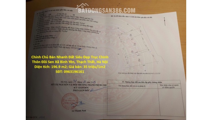 Chính Chủ Bán Nhanh Đất Siêu Đẹp Trục Chính Thôn Đồi Sen Xã Bình Yên, Thạch Thất, Hà Nội