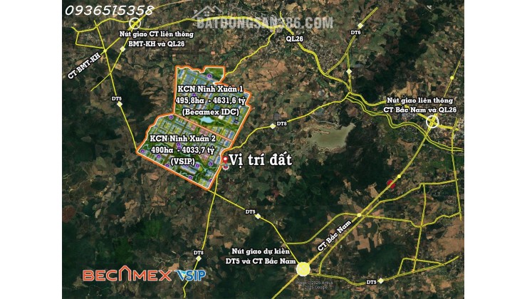 Lô đất 3 mặt tiền DT5 – ngang 65,5m – hơn 2.600m² tại Ninh Xuân, Ninh Hòa.