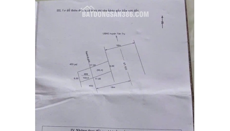 Bán hạ giá mặt tiền tỉnh Lộ 833 gần Quốc Lộ 50B giá 1,5 tỷ