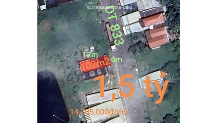 Bán hạ giá mặt tiền tỉnh Lộ 833 gần Quốc Lộ 50B giá 1,5 tỷ