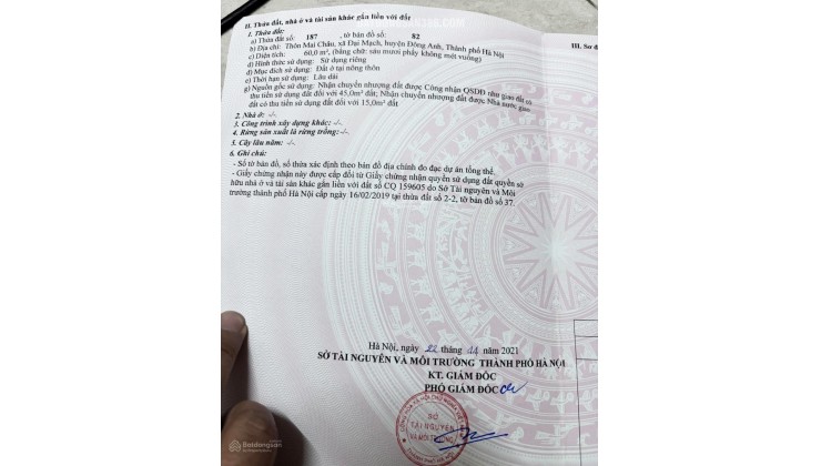 CHÍNH CHỦ BÁN GẤP ĐẤT THỔ CƯ SẴN SỔ TẠI ĐẠI MẠCH-ĐÔNG ANH