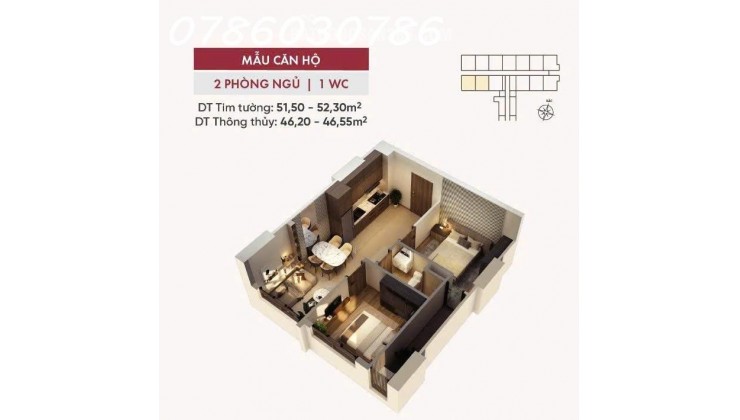 Bán căn hộ 2PN 1VS view trực diện Sông Đồng Nai, tầm nhìn thoáng đãng  giá chỉ 1.9 tỷ