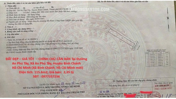 ĐẤT ĐẸP – GIÁ TỐT  – CHÍNH CHỦ CẦN BÁN Tại Đường An Phú Tây, Xã An Phú Tây, Huyện Bình Chánh