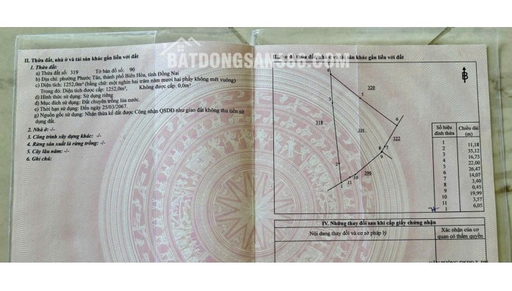 BÁN 3300M2 ĐẤT TẠI PHƯỚC TÂN - TP BIÊN HOÀ. SHR. 33 TỶ. LH:0933449988.