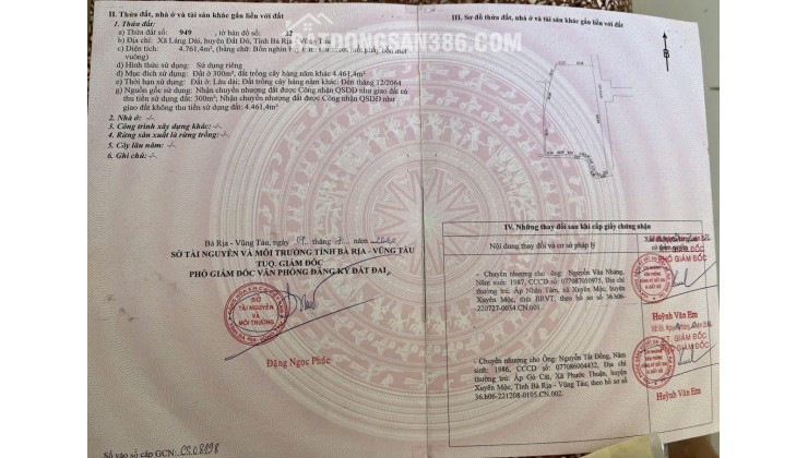 BÁN 4761m2 ĐẤT XÃ LÁNG DÀI, NGAY CHỢ LÁNG DÀI, HUYỆN ĐẤT ĐỎ BÀ RỊA (NAY LÀ XÃ ĐẤT ĐỎ - HCM)