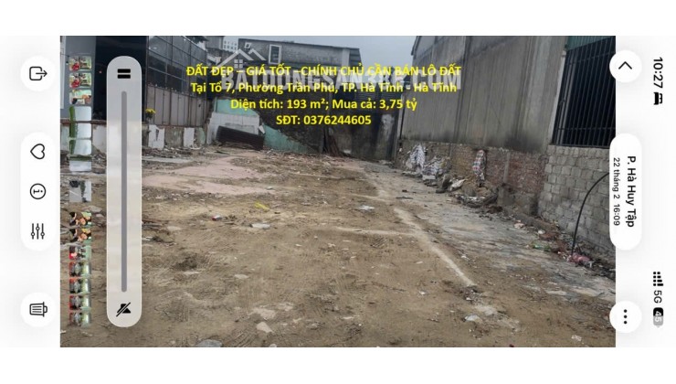 ĐẤT ĐẸP – GIÁ TỐT –CHÍNH CHỦ CẦN BÁN LÔ ĐẤT Tại Tổ 7, Phường Trần Phú, TP. Hà Tĩnh - Hà Tĩnh