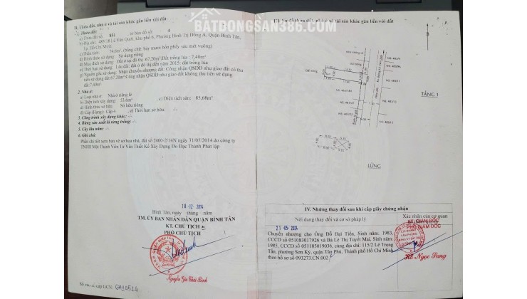 BÁN NHÀ VÀ ĐẤT TẠI P.BÌNH TRỊ ĐÔNG A - DT 126M2 - SHR - 8.7 TỶ TL. LH:0932688139