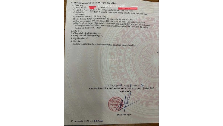 Đất bán tại ĐT 433, 1,1 tỷ, 1031 m2, huyện Đà Bắc, Hòa Bình