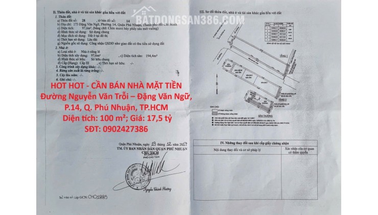 HOT HOT - CẦN BÁN NHÀ MẶT TIỀN Đường Nguyễn Văn Trỗi – Đặng Văn Ngữ, P.14, Q. Phú Nhuận, TP.HCM