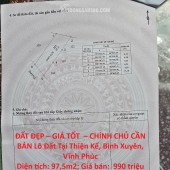 ĐẤT ĐẸP – GIÁ TỐT  – CHÍNH CHỦ CẦN BÁN Lô Đất Tại Thiện Kế, Bình Xuyên, Vĩnh Phúc