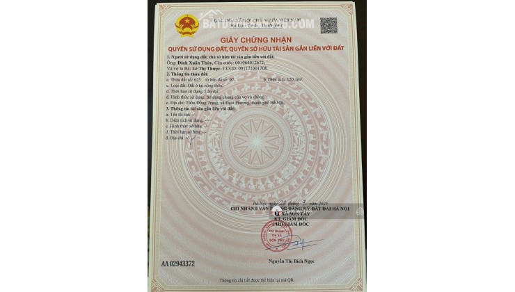 Lô đất 120.1m2 full thổ tại Đồng Trạng, Hòa Lạc mặt tiền 9,25m. Đường thông ôtô tránh. Chỉ 33tr/m2