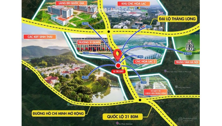Giá chỉ 2.4 tỷ, đất đô thị Hòa Lạc, gần QL21 và làng đại học, diện tích 100m², mặt tiền 7m + Ôtô quay đầu trong đất.