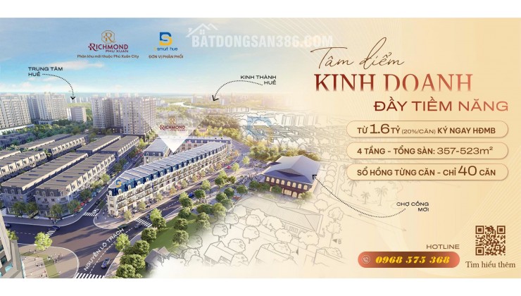 RICHMOND PHÚ XUÂN CITY (ĐỐI DIỆN CHỢ CỐNG MỚI) - ĐẶC QUYỀN DÀNH RIÊNG CHO 20 QUÝ KH ĐẦU TIÊN TẠI TP HUẾ!!!