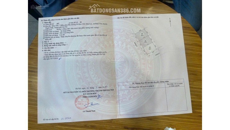 Bán đất thổ 98m2, sắn sổ khu lõi Công Nghệ Cao Hòa Lạc, Bình Yên, Thạch Thất, đường 2 ô tô tránh