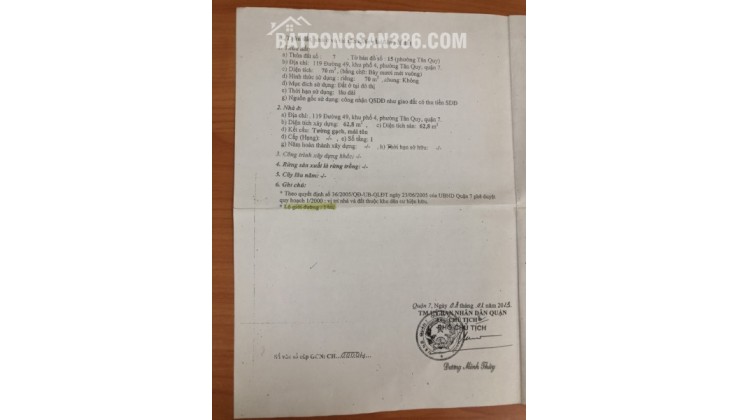 Nhà cấp 4 DT 4x20m - 8x20m - 12x20m đường số phường Tân Quy Quận 7