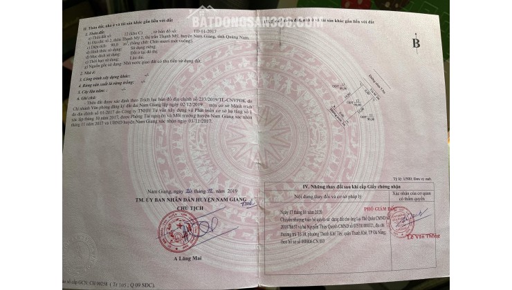 Bán bất động sản đường nhựa 5,5m Thị Trấn Thạnh Mỹ, Huyện Nam Giang, Đà Nẵng