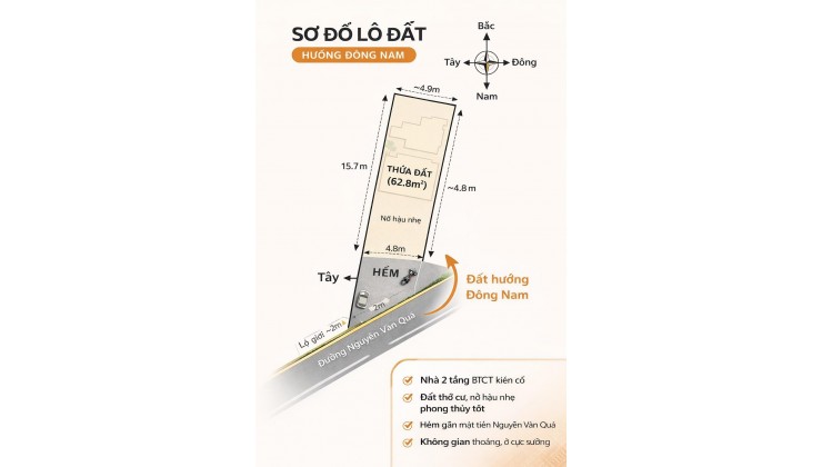 2 TẦNG – 5 BƯỚC RA MẶT TIỀN NGUYỄN VĂN QUÁ – CHỈ 5.X TỶ