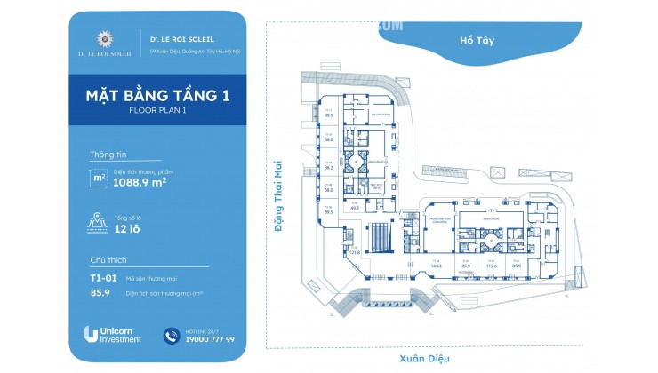 Bán sàn TTTM Uni Mall khối đế toà D . Le Roi Soleil 59 Xuân Diệu - Tây Hồ