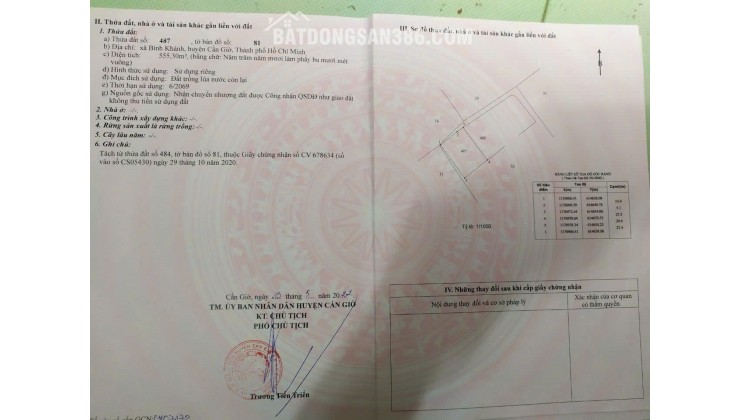 BÁN 555M2 ĐẤT SẴN SỔ MẶT TIỀN ĐƯỜNG CÁ SÚC-BÌNH KHÁNH-CẦN GIỜ