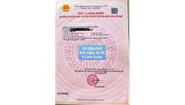 CẦN BÁN GẤP 2 LÔ ĐẤT LIỀN KỀ KHU VỰC P. LINH XUÂN, TP THỦ ĐỨC CŨ. LH:0935194588.