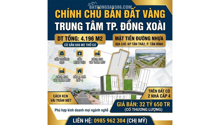 Bán gấp lô đất vàng 4196m2 - 650m2 thổ cư mặt tiền nhựa tttp đồng xoài. lh:0985962304.