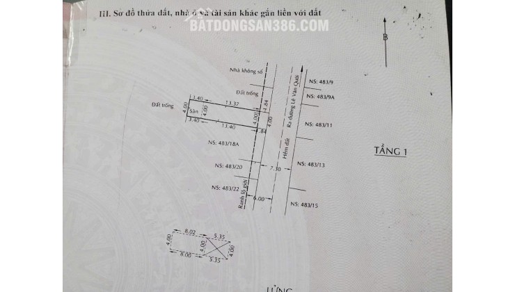 NHÀ VÀ ĐẤT TẠI P.BÌNH TRỊ ĐÔNG A - DT 126M2 - SHR - 8.5 TỶ TL. LH:0932688139