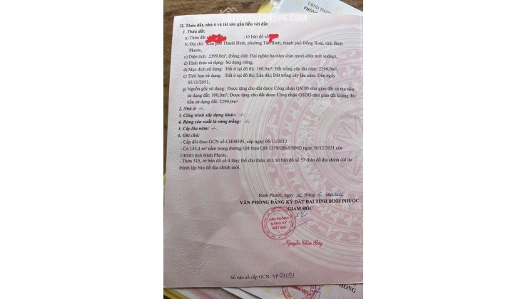 BÁN ĐẤT CHÍNH CHỦ 2400M2 TẠI TP ĐỒNG XOÀI CHỈ 16 TỶ 750 TRIỆU. LH:0977088568.