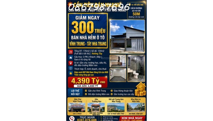 [SIÊU PHẨM CĂN GÓC] NHÀ MỚI ĐẸP ĐỐI DIỆN TRƯỜNG MẦM NON VĨNH TRUNG – TÂY NHA TRANG – ĐẤT 170M² – CÓ GARA Ô TÔ – GIÁ 4,39 TỶ