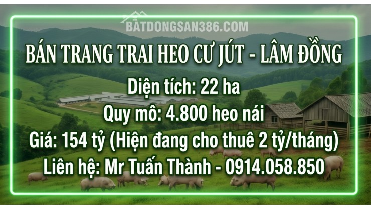 Siêu Trang Trại Heo 22ha - Thu Nhập cho thuê 24 Tỷ/Năm