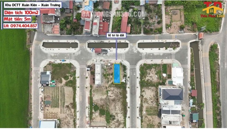 Bán đất 100m2 tại Khu DCTT Xuân Kiên - Xuân Trường 100m2 Mặt tiền: 5m
