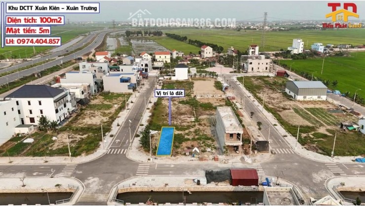 Bán đất 100m2 tại Khu DCTT Xuân Kiên - Xuân Trường 100m2 Mặt tiền: 5m