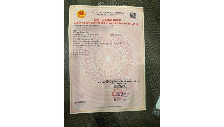 Bán lô đất đẹp tổ 13- TTĐA - HN 5 tỷ 3 lh 0356118296 54,5m2