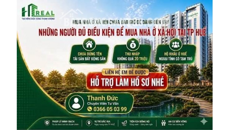  CHỈ CÒN HƠN 200 SUẤT – NHÀ Ở XÃ HỘI ECO GARDEN HUẾ TỪ ~700TR 
