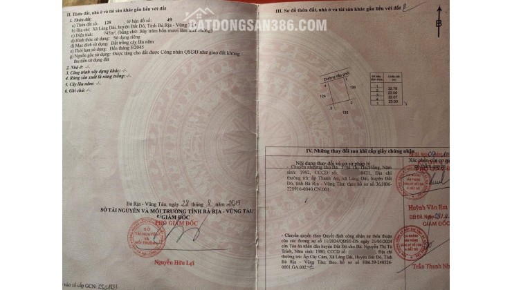 ĐẤT ĐẸP - ĐẦU TƯ SINH LỜI- Chính Chủ Bán 6 Lô Đất Tại Xã Láng Dài, Đất Đỏ, Bà Rịa Vũng Tàu