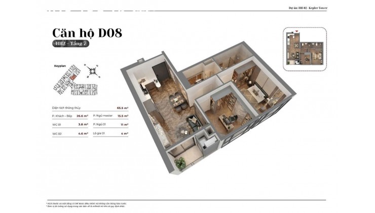 Bán căn 02pn Tháp đôi Kepler Land, tầng đẹp, diện tích 65.5m2, giá siêu rẻ