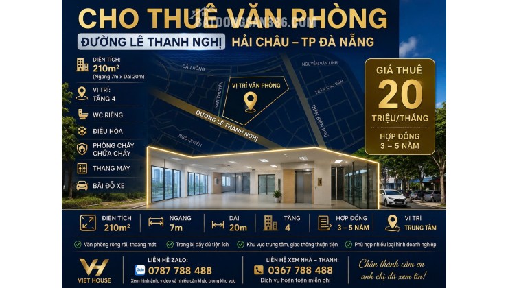 Cho Thuê Văn Phòng Đường Lê Thanh Nghị Hải Châu Đà Nẵng – 210m², Thang Máy, PCCC, Giá 20 Triệu