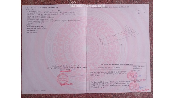 CHÍNH CHỦ BÁN 504,5M2 ĐẤT MẶT TIỀN LỘ BÊ TÔNG ÔTÔ TRUNG TÂM TRẦN ĐỀ LH:0336067426.
