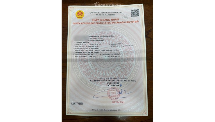BÁN ĐẤT XÃ NAM PHƯỚC, TP ĐÀ NẴNG - SHR - CHỈ 1.5 TỶ / 1 LÔ. LH:0971955552. 0703555545