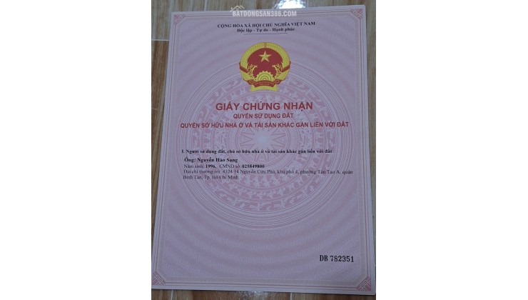 BÁN NHÀ PHƯỜNG TÂN TẠO A, BÌNH TÂN – 55M2 - SẴN SHR - 4.9 TỶ. LH:0938800325