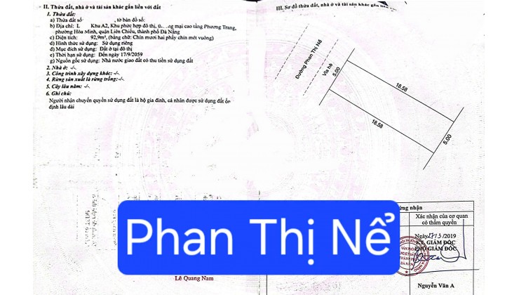 BÁN ĐẤT MẶT TIỀN PHAN THỊ NỂ - THÔNG BIỂN - GIÁ ĐẦU TƯ